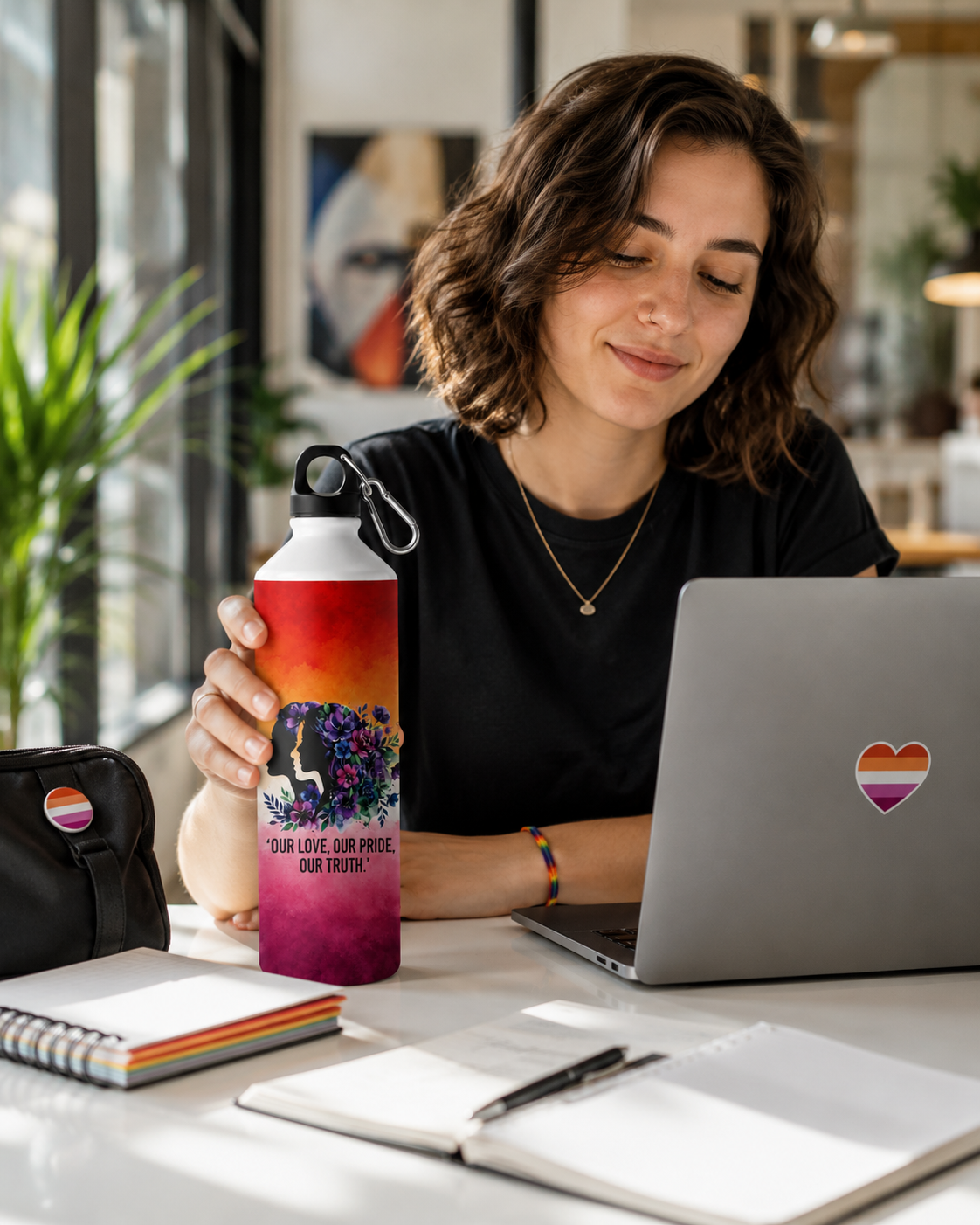 Lesbian Pride Water Bottle – Our Love, Our Pride, Our Truth™ | 750ml Aluminum Sipper Bottle