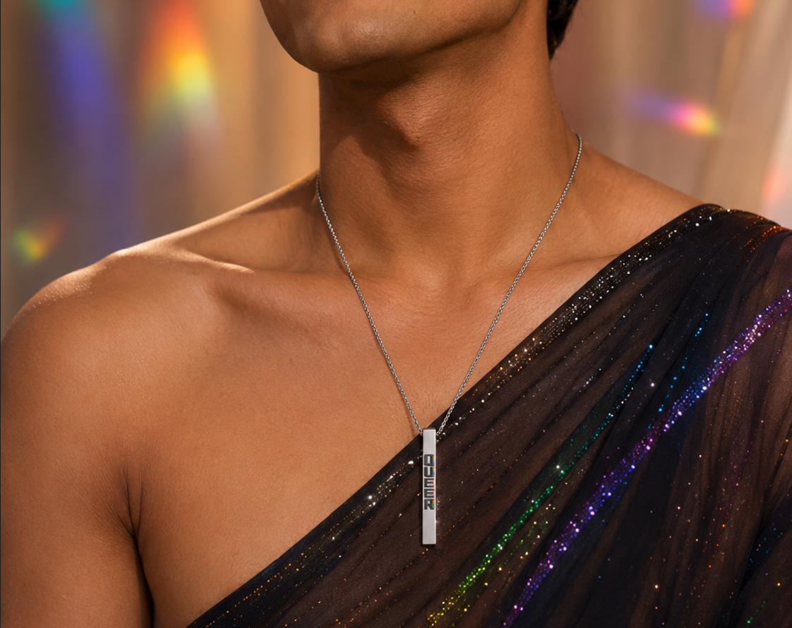 Queer Identity Bar Pendant Necklace – Premium Stainless Steel Pride Jewelry