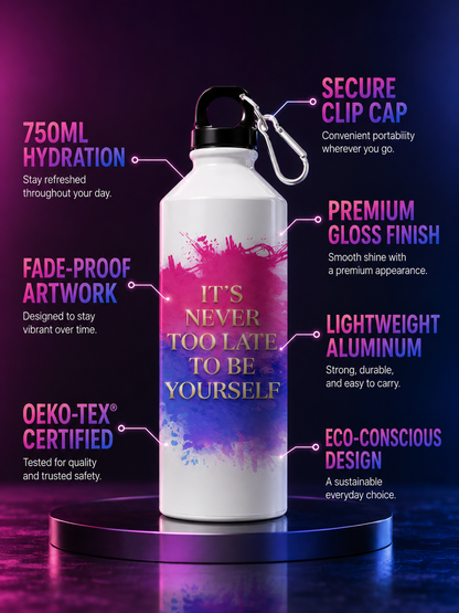 Bisexual Pride Water Bottle – It's Never Too Late To Be Yourself™ | 750ml Premium Aluminum Bottle