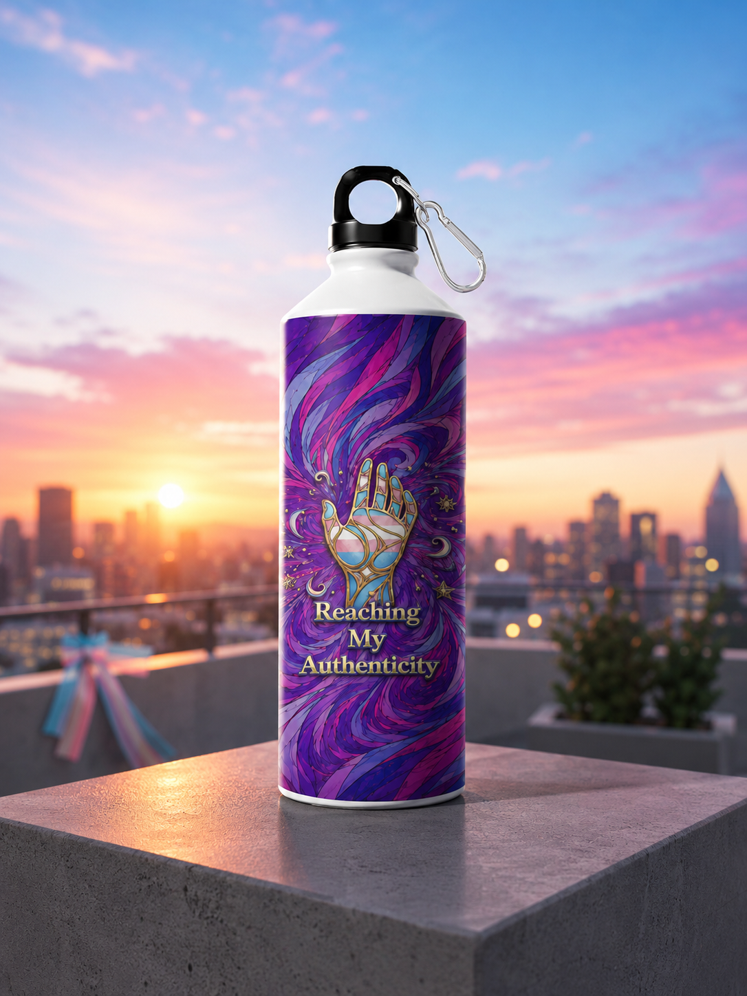 Trans Pride Water Bottle – Reaching My Authenticity™ | 750ml Premium Aluminum Bottle