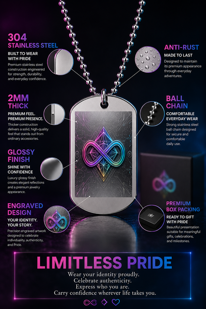 Boundless Pride Luxury Dog Tag Necklace – Premium Engraved LGBTQ Stainless Steel Pendant