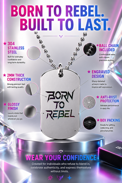 Born To Rebel Pride Dog Tag Necklace – Premium LGBTQ Stainless Steel Pendant