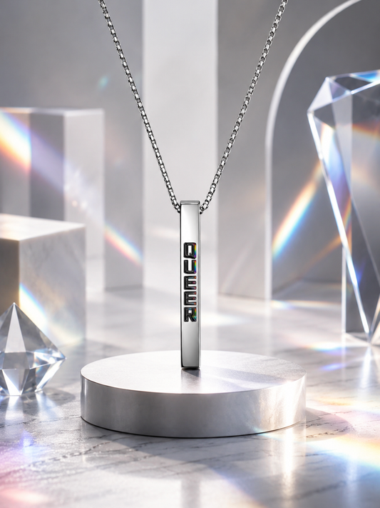 Queer Identity Bar Pendant Necklace – Premium Stainless Steel Pride Jewelry