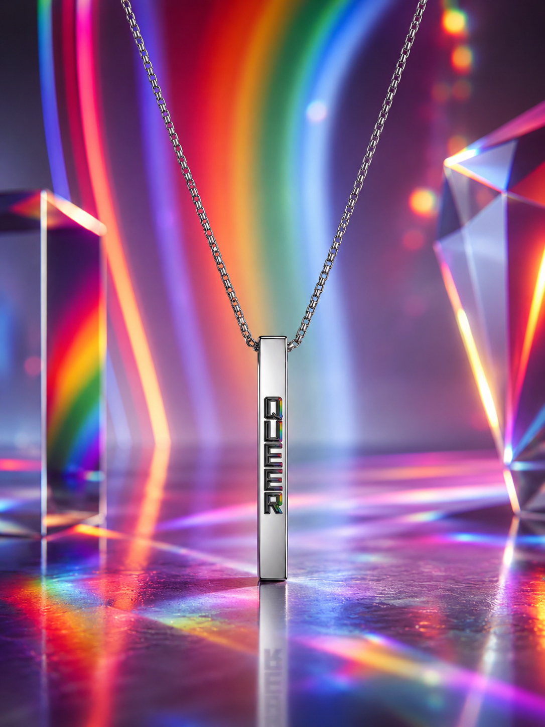 Queer Identity Bar Pendant Necklace – Premium Stainless Steel Pride Jewelry