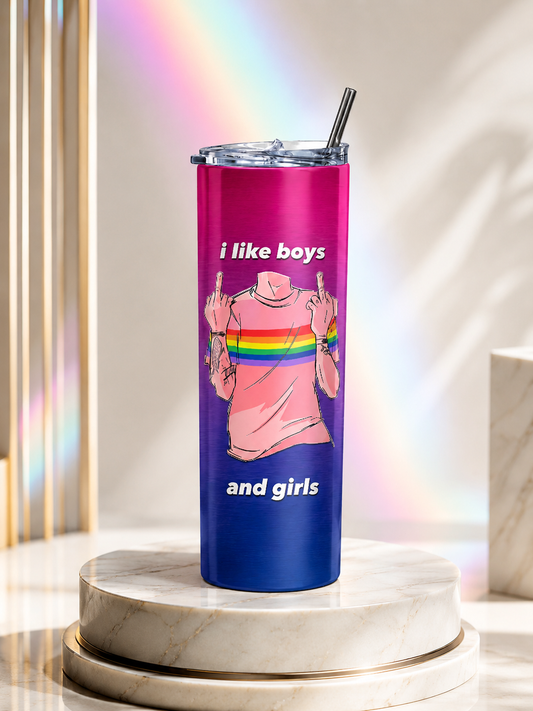 Bisexual Pride Tumbler – I Like Boys and Girls™ | Premium Stainless Steel Tumbler (20 Oz)