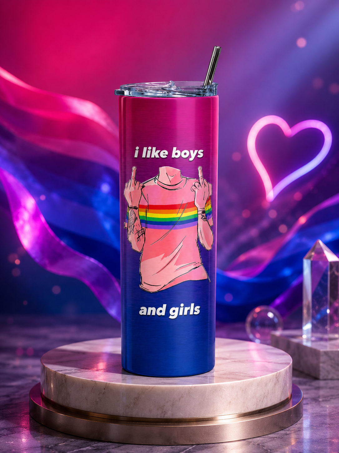 Bisexual Pride Tumbler – I Like Boys and Girls™ | Premium Stainless Steel Tumbler (20 Oz)